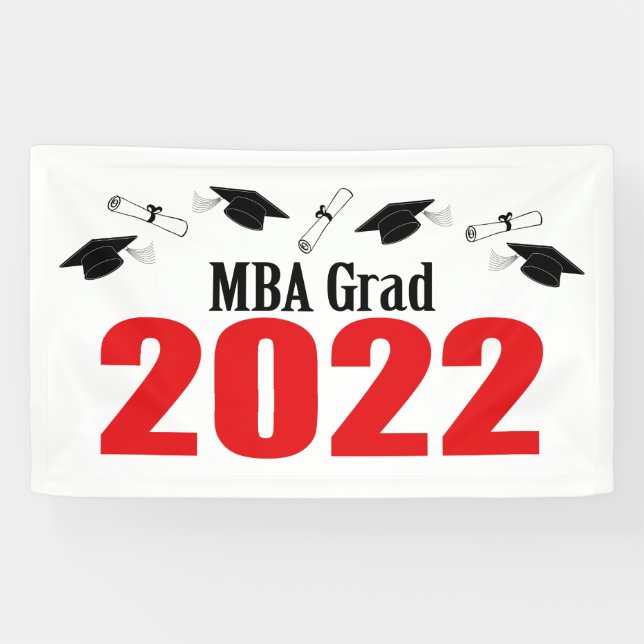 Banderoles MBA Grad 2022 Casquettes Et Diplômes (Rouge) (Horizontal)