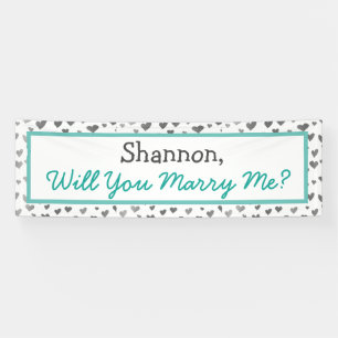 Banderoles Me marierez-vous, Coeurs d'argent et Turquoises