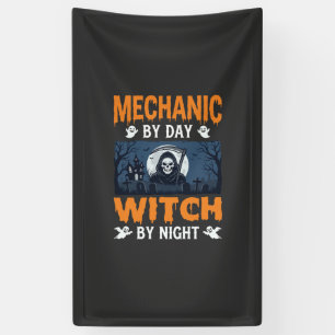 Banderoles Mécanicien d'Halloween le jour Sorcière la nuit