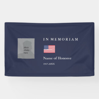 Banderoles Mémorial élégant en bleu avec photo et drapeau