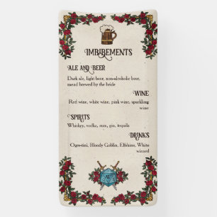 Banderoles Menu du bar de mariage D20 Monogram Roses RPG