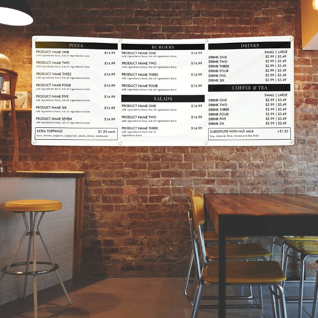 Banderoles Menu Restauration Restauration Restauration Restau (Minimalist modern business menu banner sign - great for coffee shops, pop up markets & trade shows)