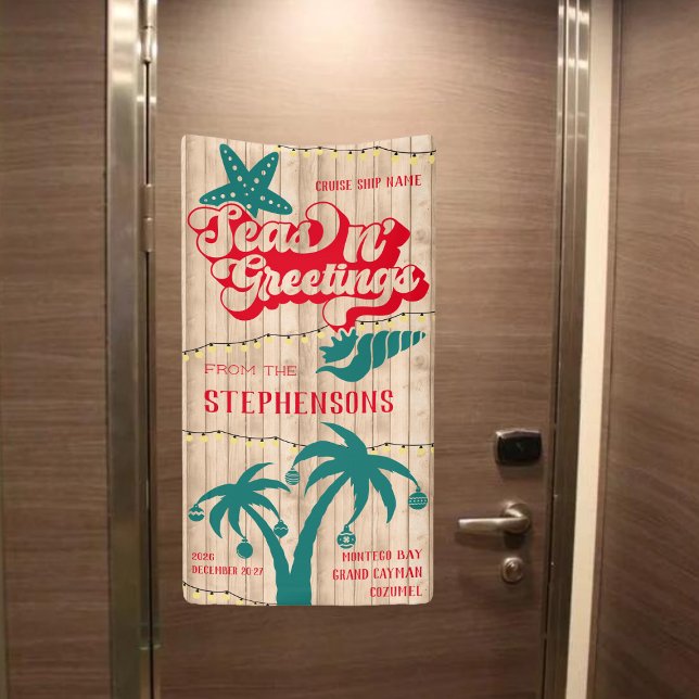 Banderoles Mer de Noël personnalisées N'Salutations Porte de  (Tropical Christmas cruise door banner)