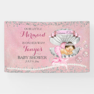 Banderoles Mermaid Baby Girl Pink Clam Shell Pearls Seahorse