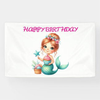 Banderoles Mermaid Birthday Banner Cute Ocean Party Deco
