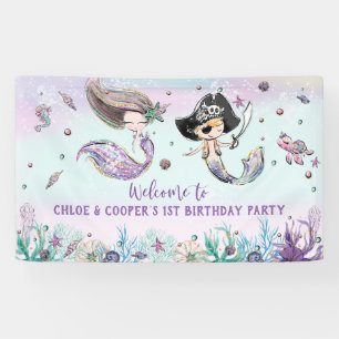 Banderoles Mermaid Pirate Jumelles Jumelles Anniversaire