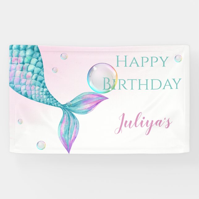 Banderoles Mermaid Queue avec bulles Anniversaire (Horizontal)