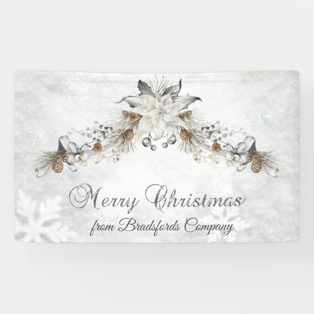 Banderoles Merry Christmas Winter Flowers Pinecones (Horizontal)
