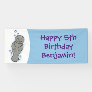 Banderoles Mignonne manatée bébé avec bulles illustration