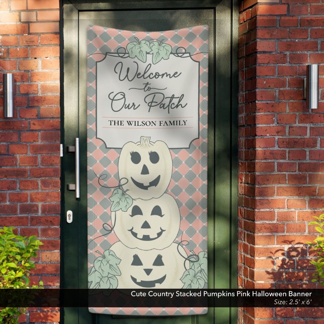 Banderoles Mignonne pays empilé Citrouille Pink Halloween (Cute Country Stacked Pumpkins Pink Halloween Banner: Size: 2.5' x 6')