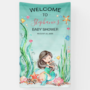 Banderoles Mignonne sirène d'aquarelle sous le Baby shower ma