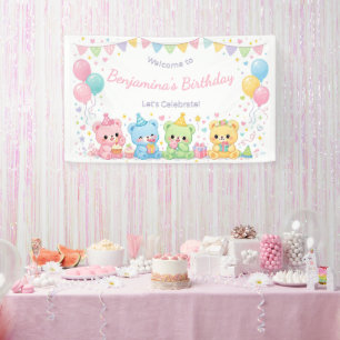 Banderoles Mignons Oursons Bébés Pastel Fête d'Anniversaire F