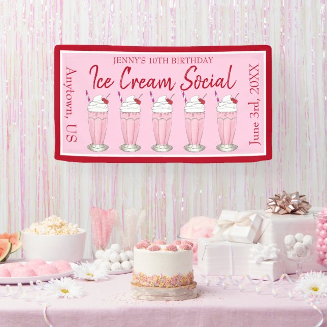 Banderoles Milkshake rose Crème de glace Social Anniversaire (Fête)