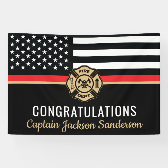 Banderoles Mince Red Line Flag Félicitations Pompiers Retrait (Horizontal)