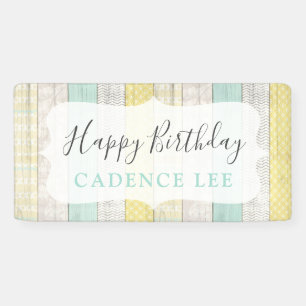 Banderoles Mint et jaune Cottage rustique en bois Joyeux Anni