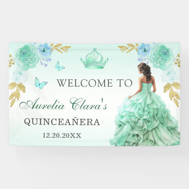 Banderoles Mint Green Princess Robe Quinceañera Anniversaire (Horizontal)