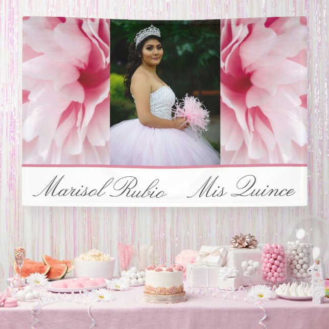Banderoles Mis Quince Rose Floral Photo personnalisée (Fête)