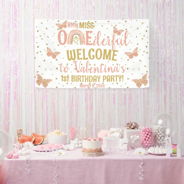 Banderoles Miss Onederful Girls First Birthday Butterfly Boho (Fête)