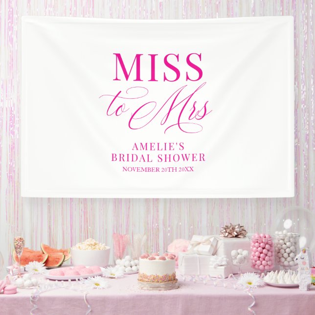 Banderoles Miss to Mrs Bridal shower elegant pink backdrop (Fête)