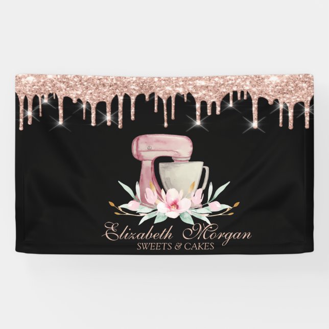 Banderoles Mixer Fleurs Rose Gold Drives Boulangerie Noir (Horizontal)