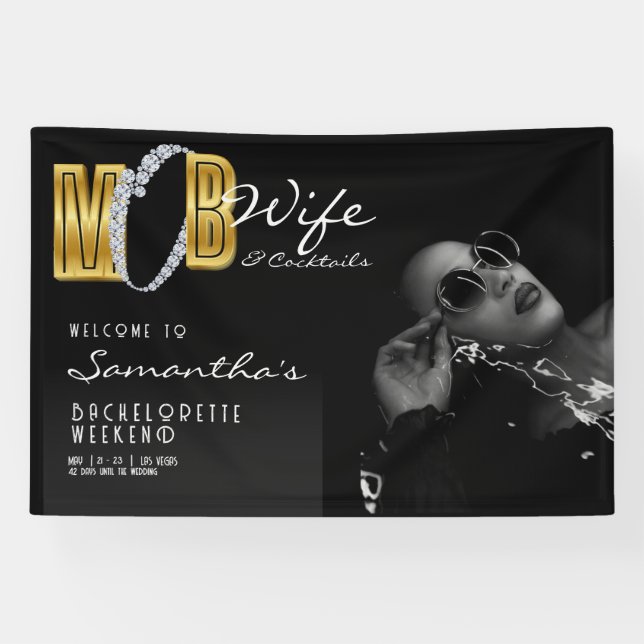 Banderoles Mob Wife & Cocktails Black Bach Bachelorette Party (Horizontal)