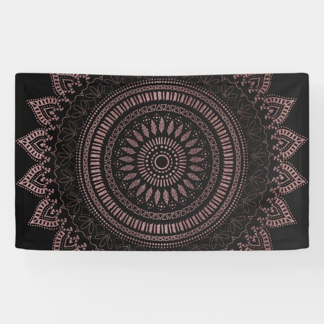 Banderoles Modèle de mandala en or rose tribal moderne (Horizontal)