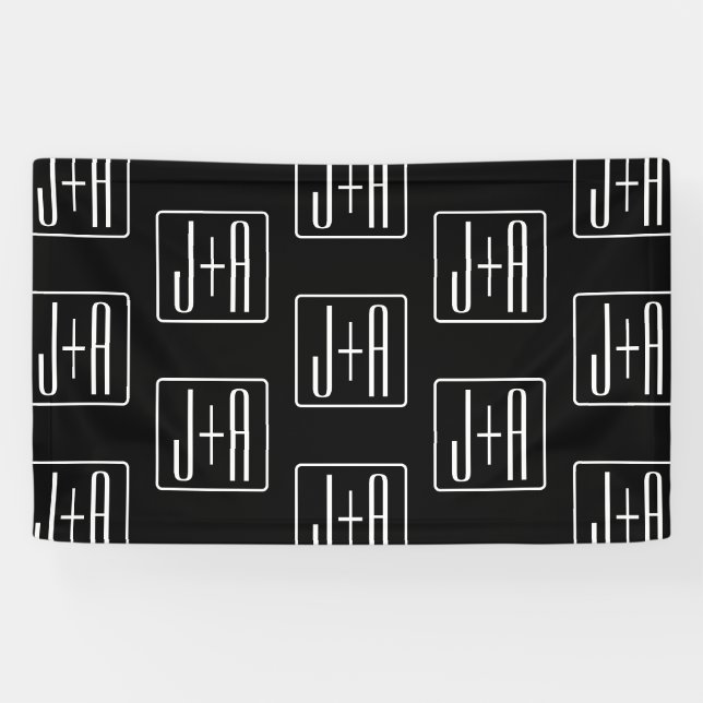 Banderoles Modèle de monogramme de mariage moderne | Noir & B (Horizontal)