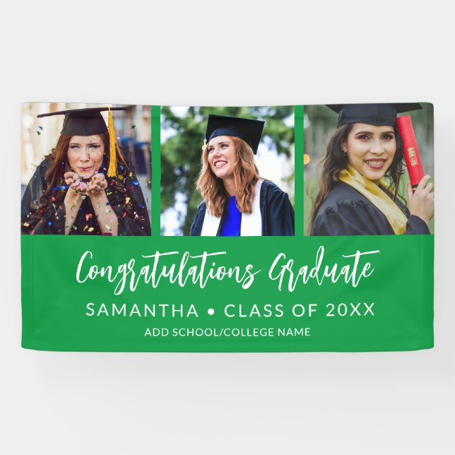 Banderoles Modern 3 Photo Congratulations Green Graduation (Horizontal)