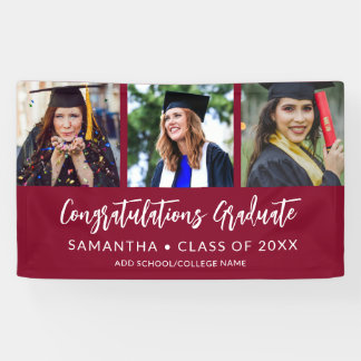 Banderoles Modern 3 Photo Congratulations Maroon Graduation