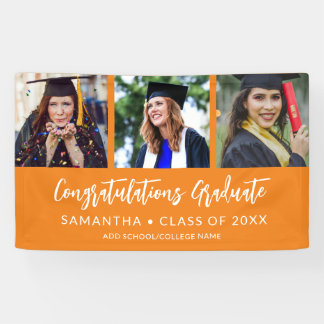 Banderoles Modern 3 Photo Congratulations OrangeGraduation