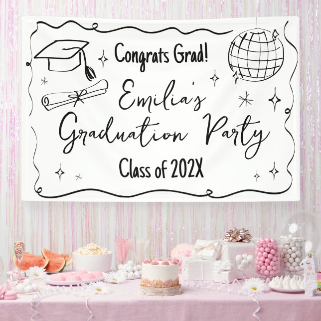 Banderoles Modern doodle Graduation party backdrop  (Fête)