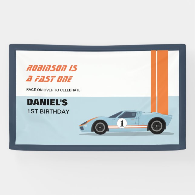 Banderoles Modern Fast One Race Car Boy 1er anniversaire (Horizontal)
