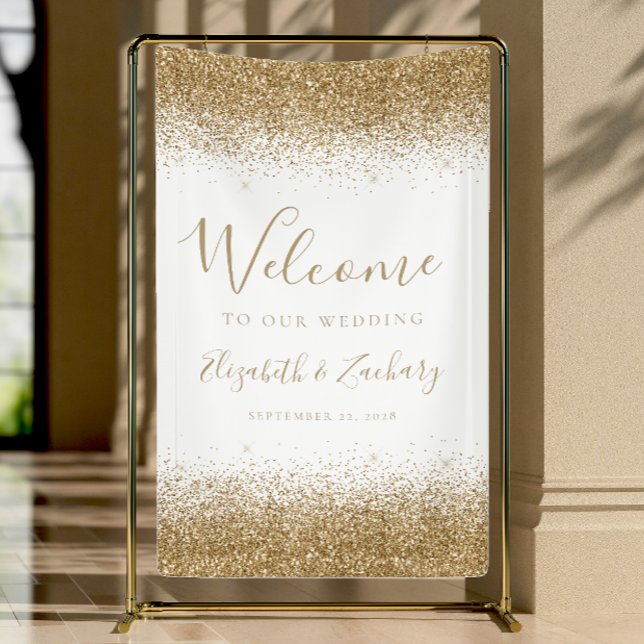 Banderoles Modern Gold Glitter White Wedding Welcome (Créateur téléchargé)