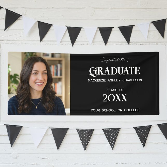 Banderoles Modern Graduation Photo Name Celebration (Modern graduation photo party banner for High School or College graduate)