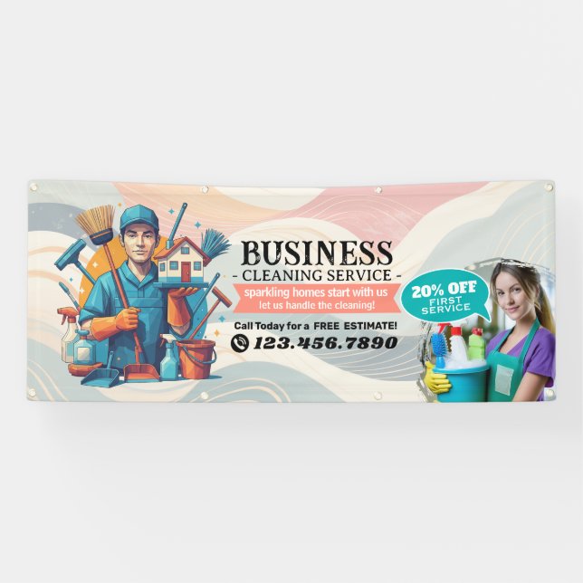 Banderoles Modern House Cleaning Maid Service Housekeeping (Horizontal)