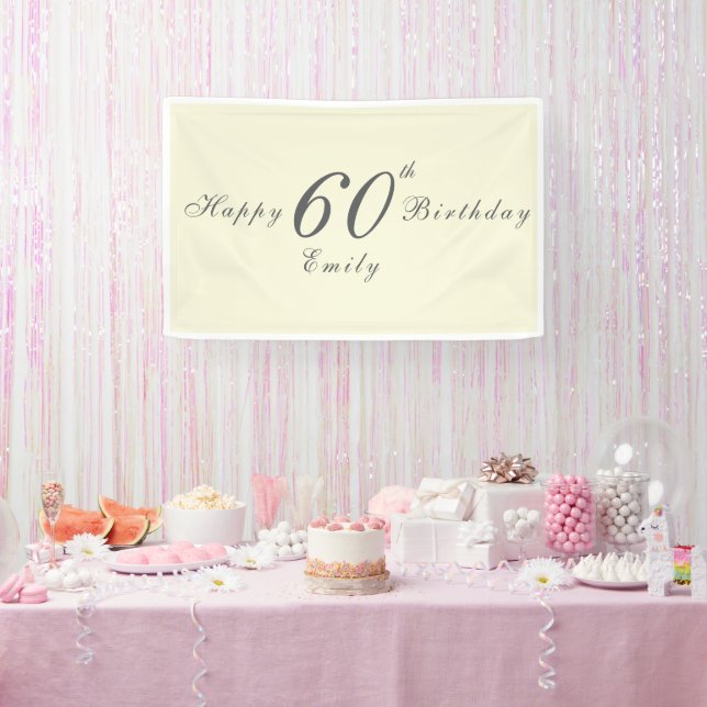 Banderoles Modern Minimal Cream 60th Birthday Party (Fête)