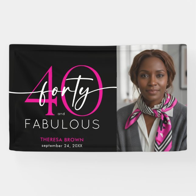 Banderoles Modern Minimal Pink Forty Fabulous Script Birthday (Horizontal)