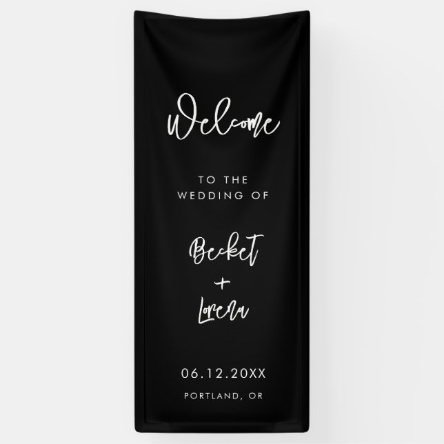 Banderoles Modern Minimalist Black Welcome to our Wedding (Vertical)