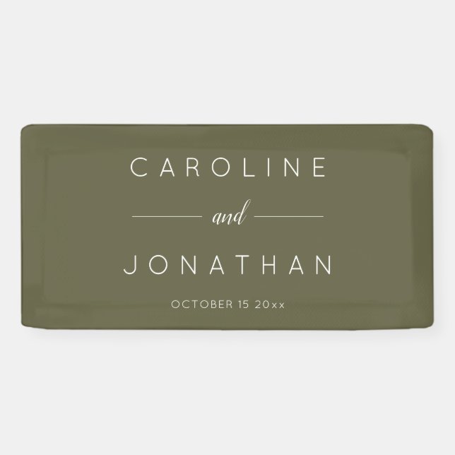 Banderoles Modern Minimalist Script Olive Moss Custom Wedding (Horizontal)