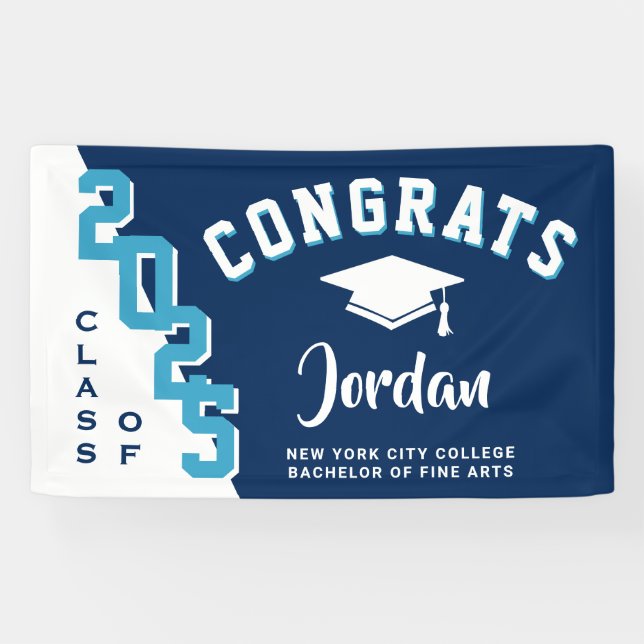 Banderoles Modern Navy Blue White 2025 Graduation Party (Horizontal)