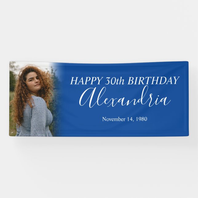 Banderoles Modern Simple Marine Bleu Photo Blancs Anniversair (Horizontal)