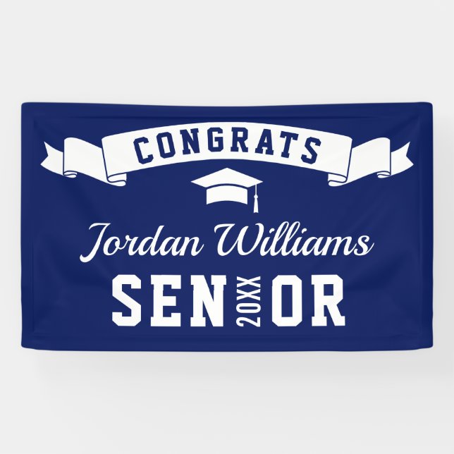 Banderoles Modern Simple Navy White Graduation Party 2024 (Horizontal)