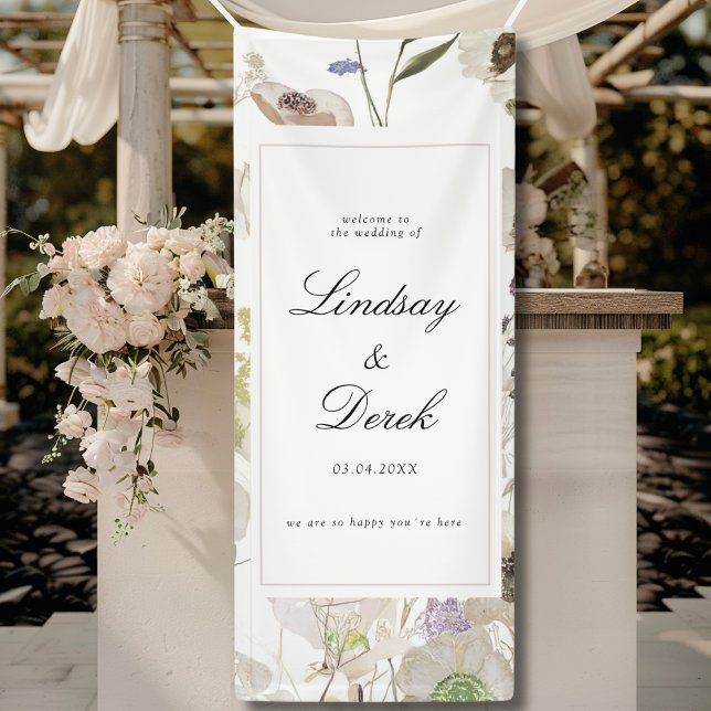 Banderoles  Modern Spring Wedding Welcome (Modern Spring Boho Floral Watercolor Wedding Welcome Banner)