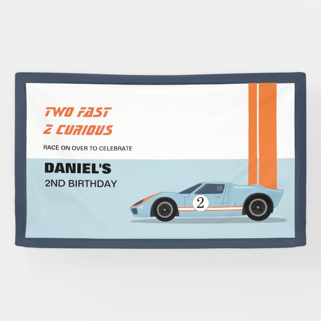 Banderoles Modern Two Fast Race Car Boy 2e anniversaire (Horizontal)