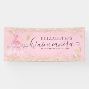 Banderoles Moderne Blush Pink Gold Gown Quinceañera Bienvenue