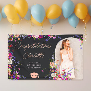 Banderoles Moderne chic fleurs sauvages script graduation pho