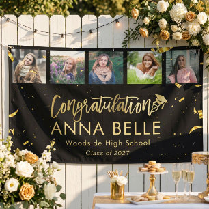 Banderoles Moderne Chic Gold Script Photo Collage Graduation