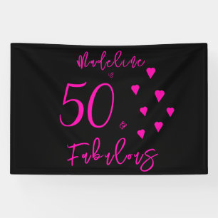 Banderoles Moderne Élégant Coeurs Hot Rose Noir 50e anniversa