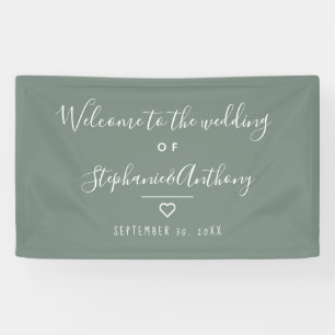 Banderoles Moderne minimaliste Sage Vert Mariage de coeur