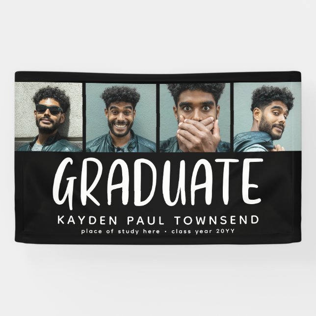 Banderoles Moderne Multi 4 Photo Collage GRADUATE noir (Horizontal)
